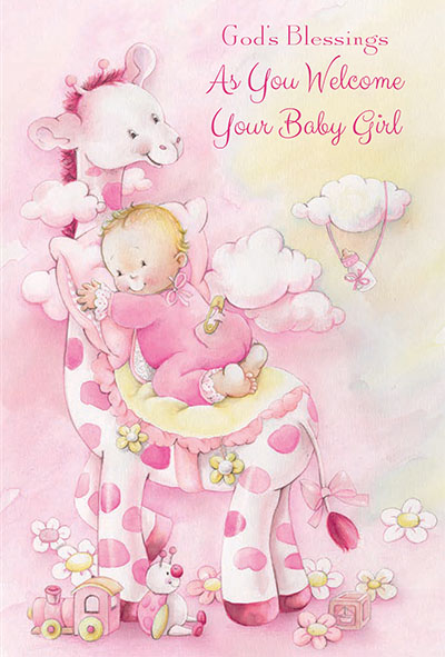 87803 girl birth congratulations - 4 1/2" x 6 3/4" - Gold Foil Decoration and Embossed